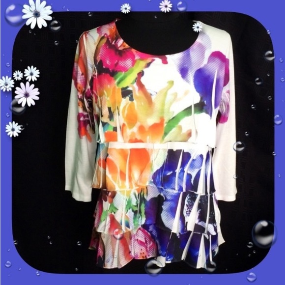 COLDWATER CREEK BRIGHT FLORAL SHIRT SZ MEDIUM - Picture 4 of 6